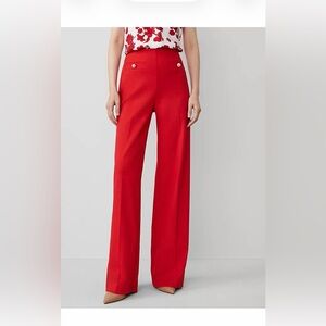 Ann Taylor Red Button Trim Wide Leg Pant, Size 4, NWT